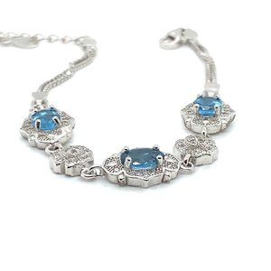 Blue Topaz 3.62ct Platinum Finish Solid 925 Sterling Silver Bracelet